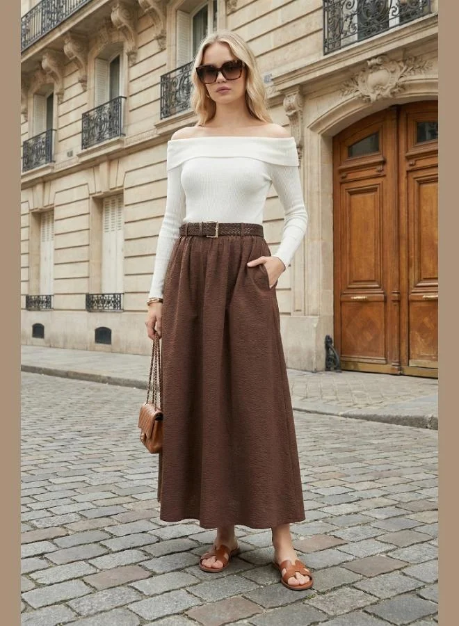 ليلا تنورة متوسطة الطول بخصر مطاطي من قطن ليلا للنساء